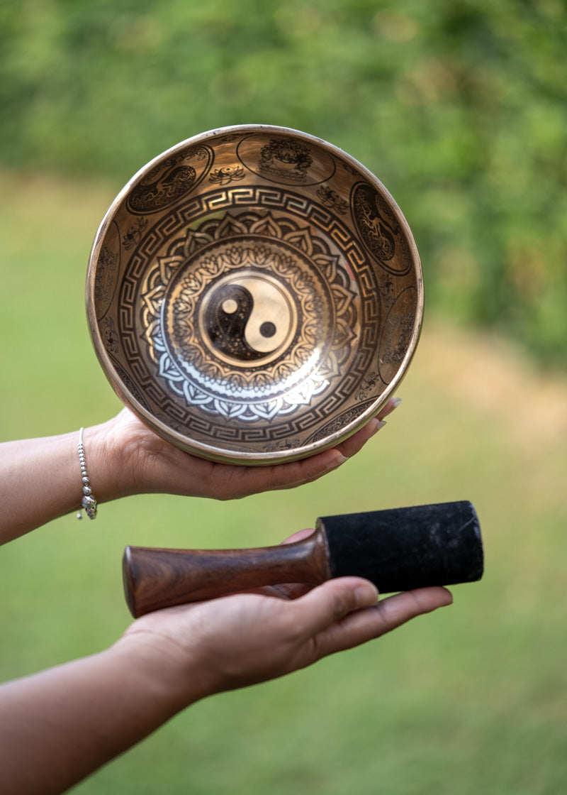 Yin Yang Fine Carving Singing Bowl - Tibetan Bowl.
