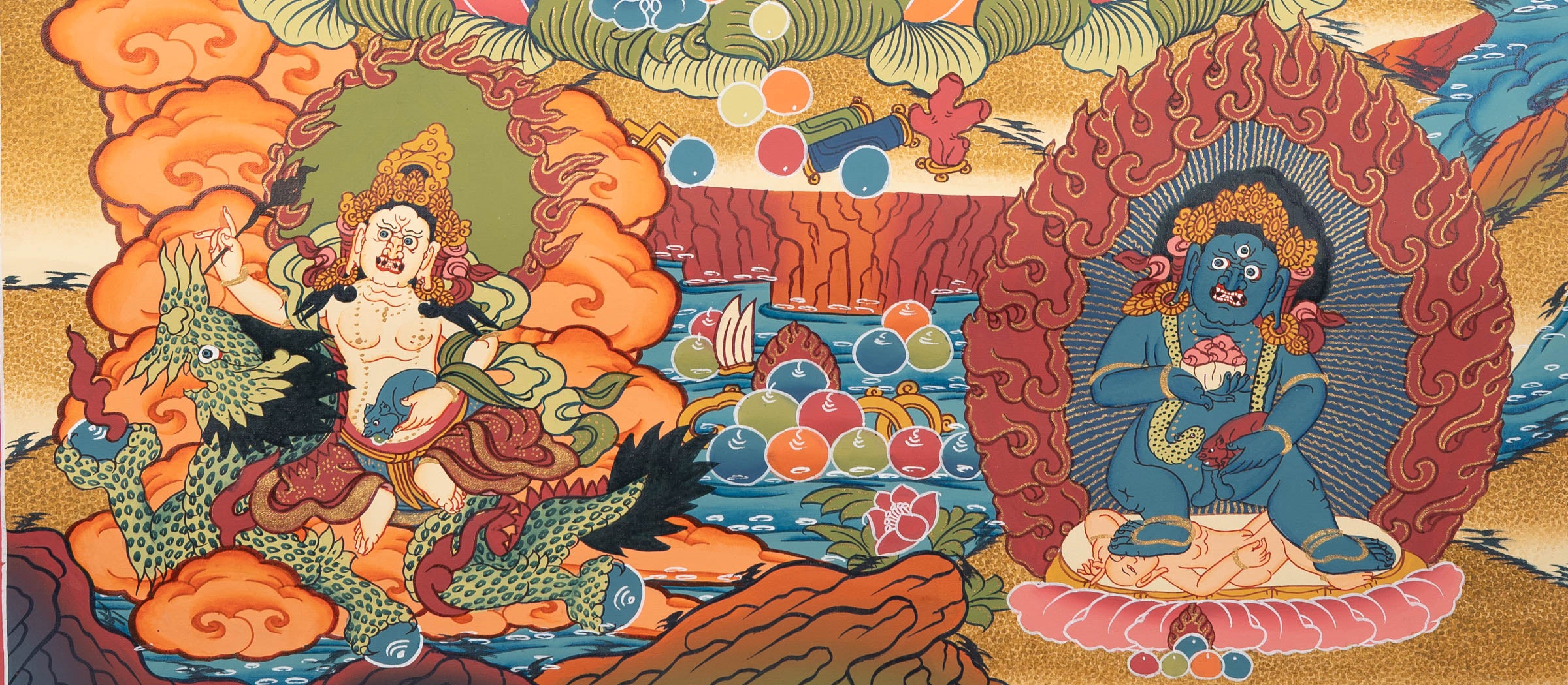 Handpainted Zambala Thangka for wall hanging decor.