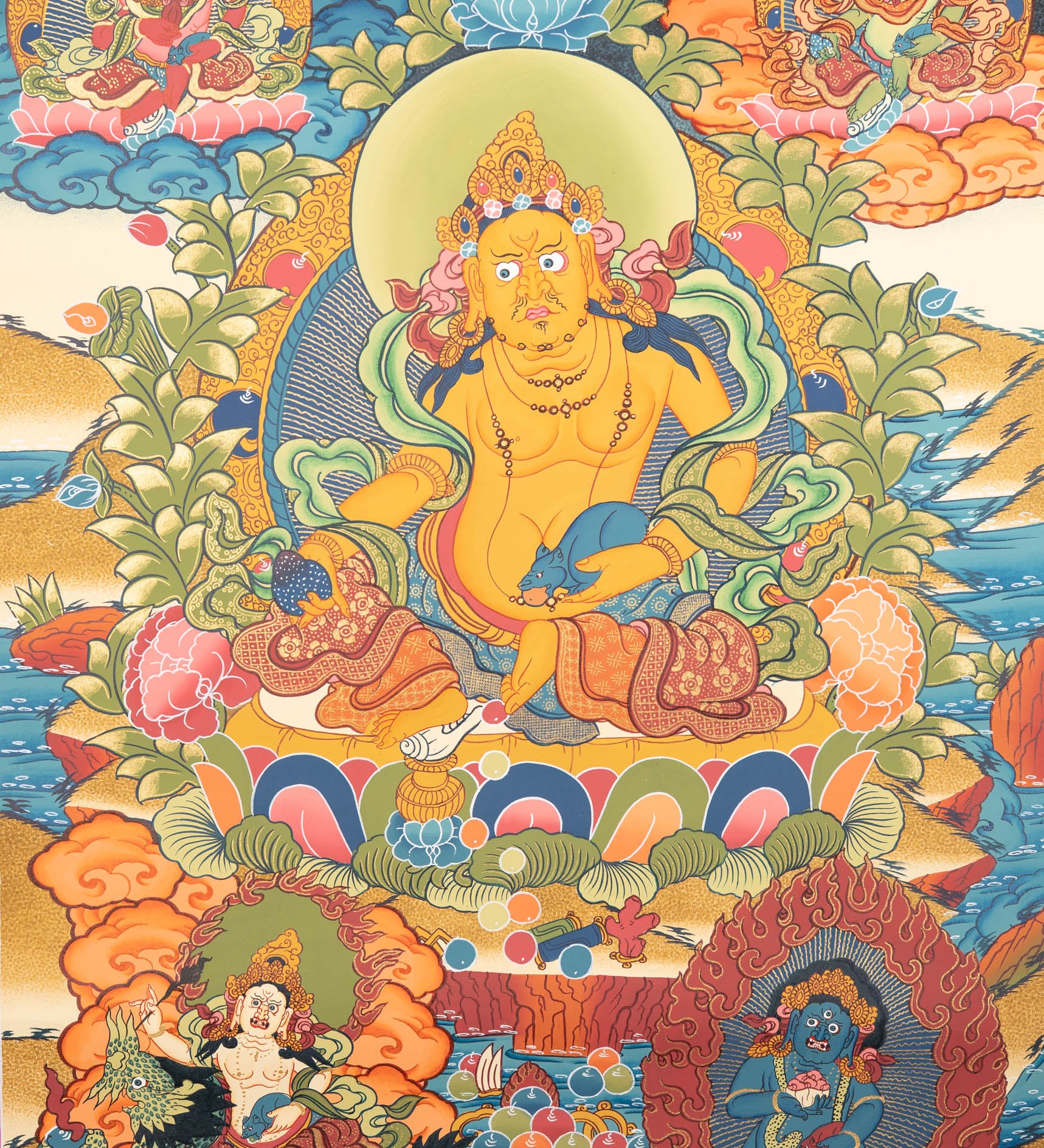 Handpainted Zambala Thangka for wall hanging decor.