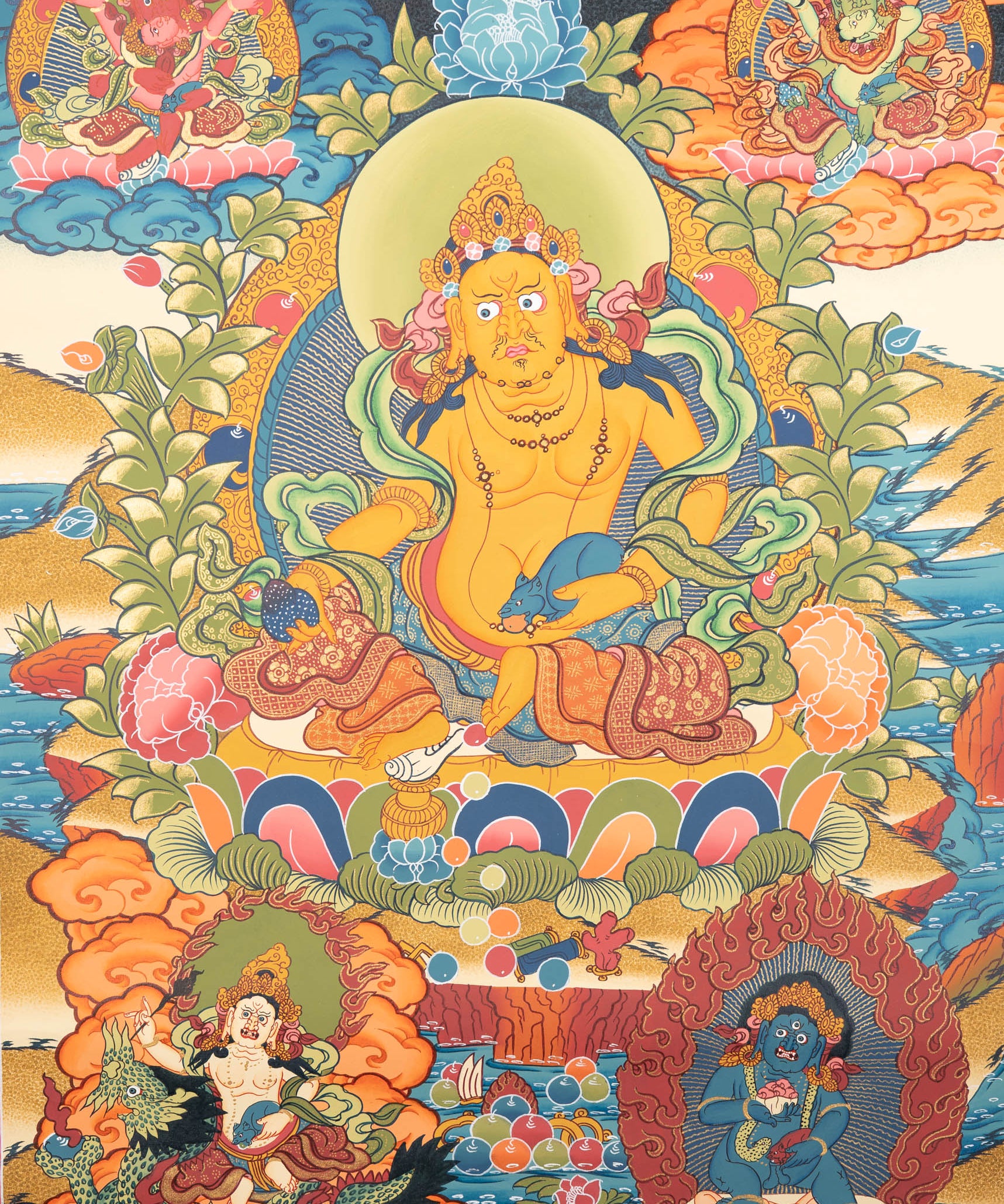 Handpainted Zambala Thangka for wall hanging decor.