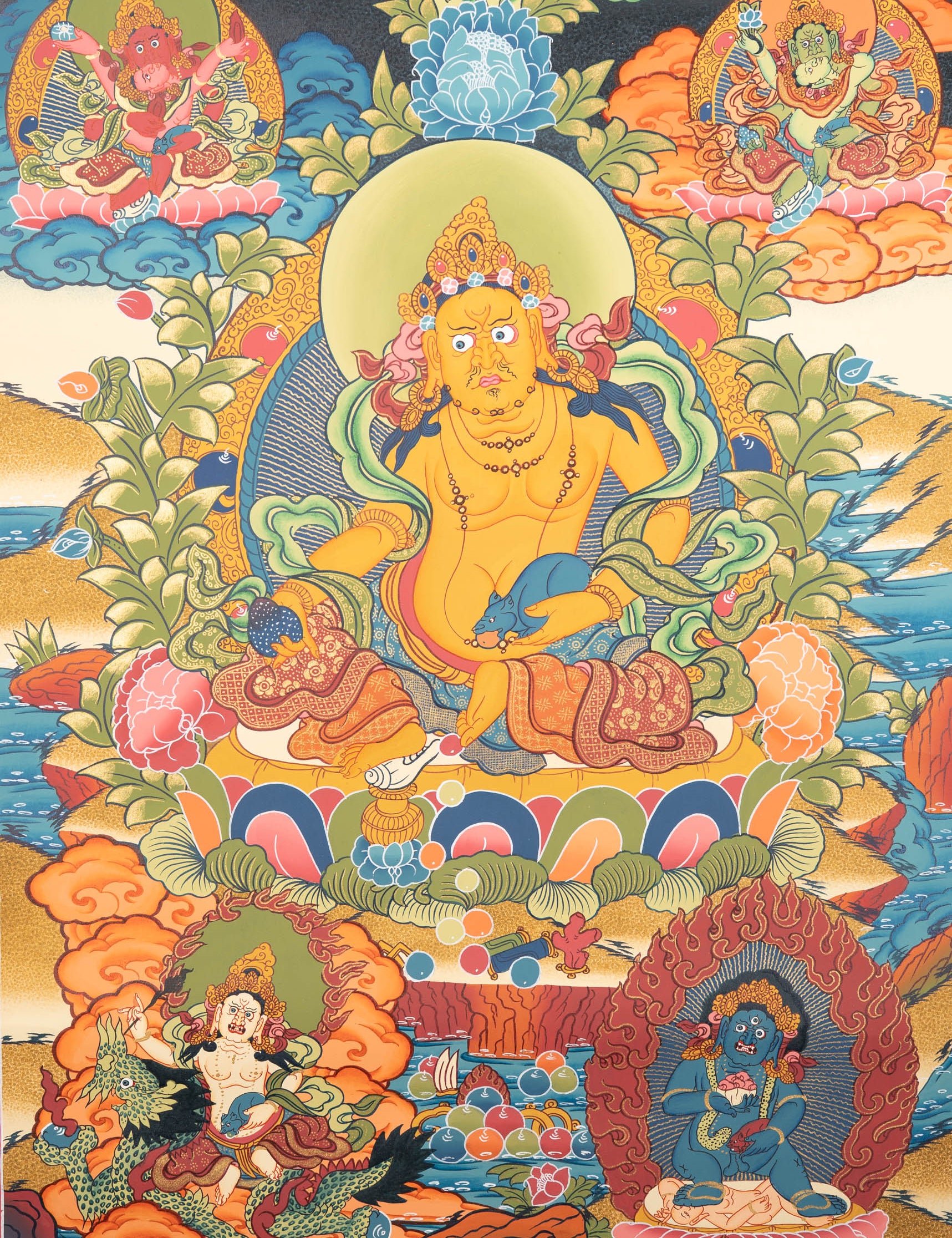 Handpainted Zambala Thangka for wall hanging decor.