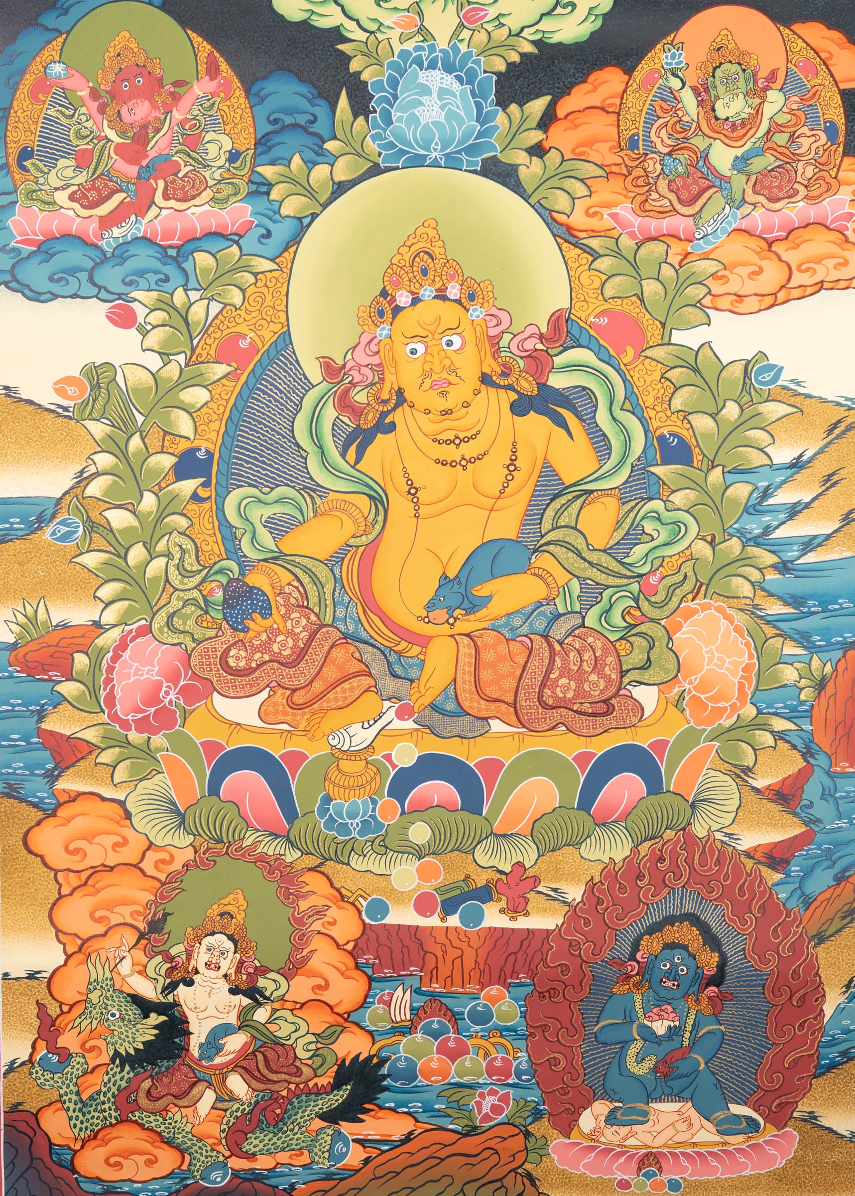 Handpainted Zambala Thangka for wall hanging decor.