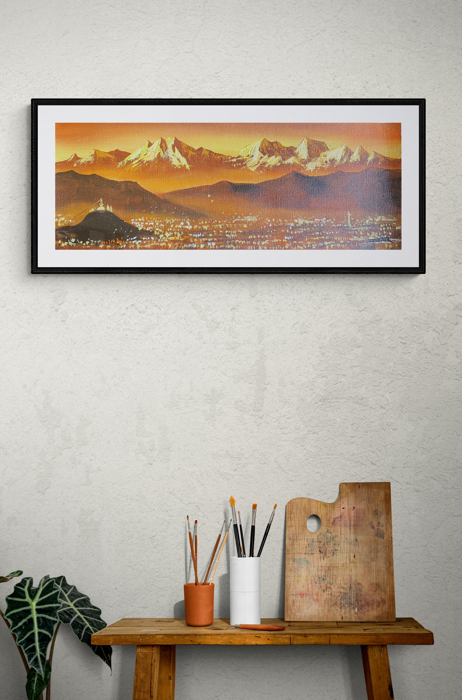 Oil Painting of Kathmandu Valley with Mountain View.