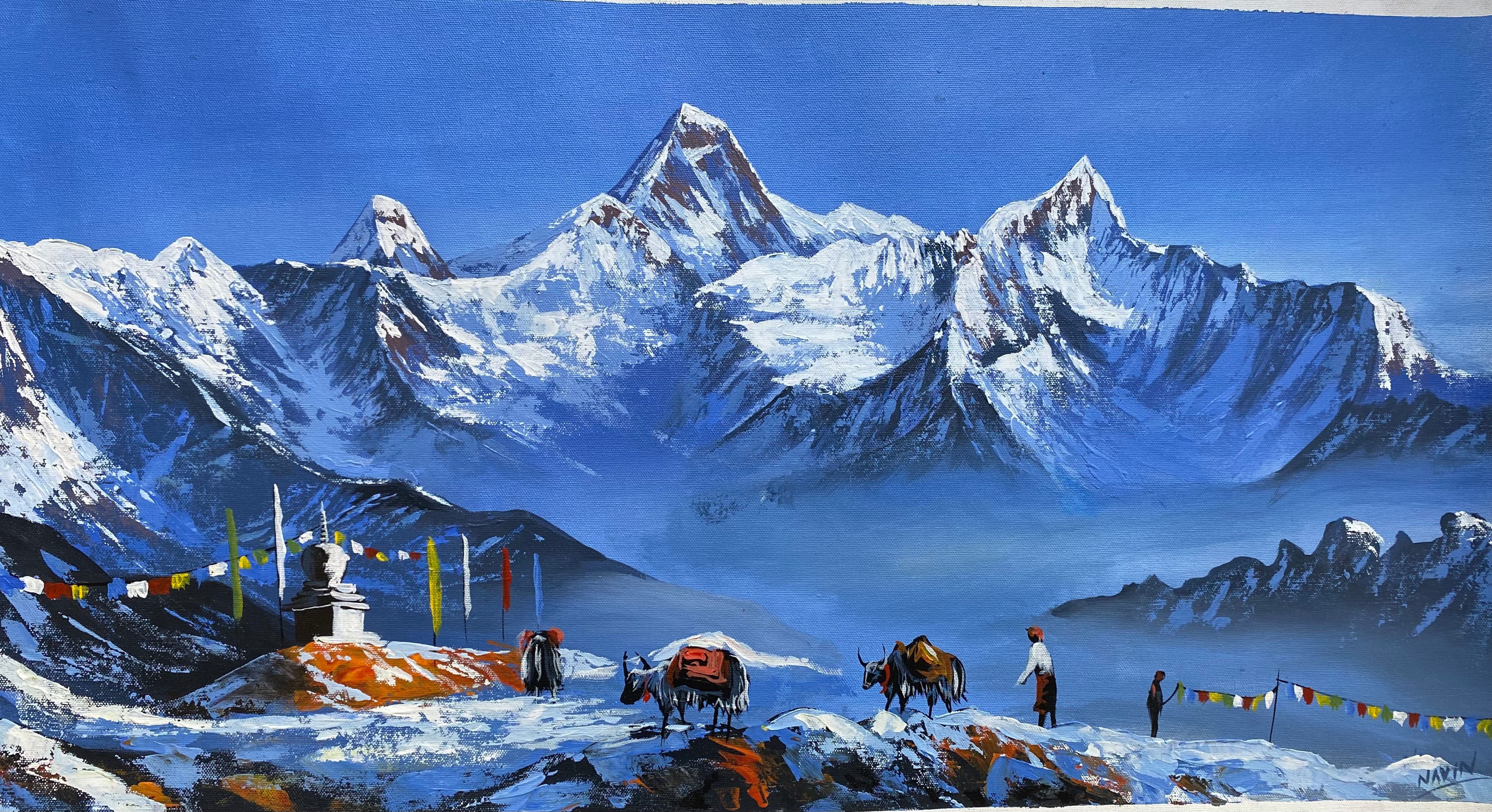 Authentic Oil Painting of Mount Everest.