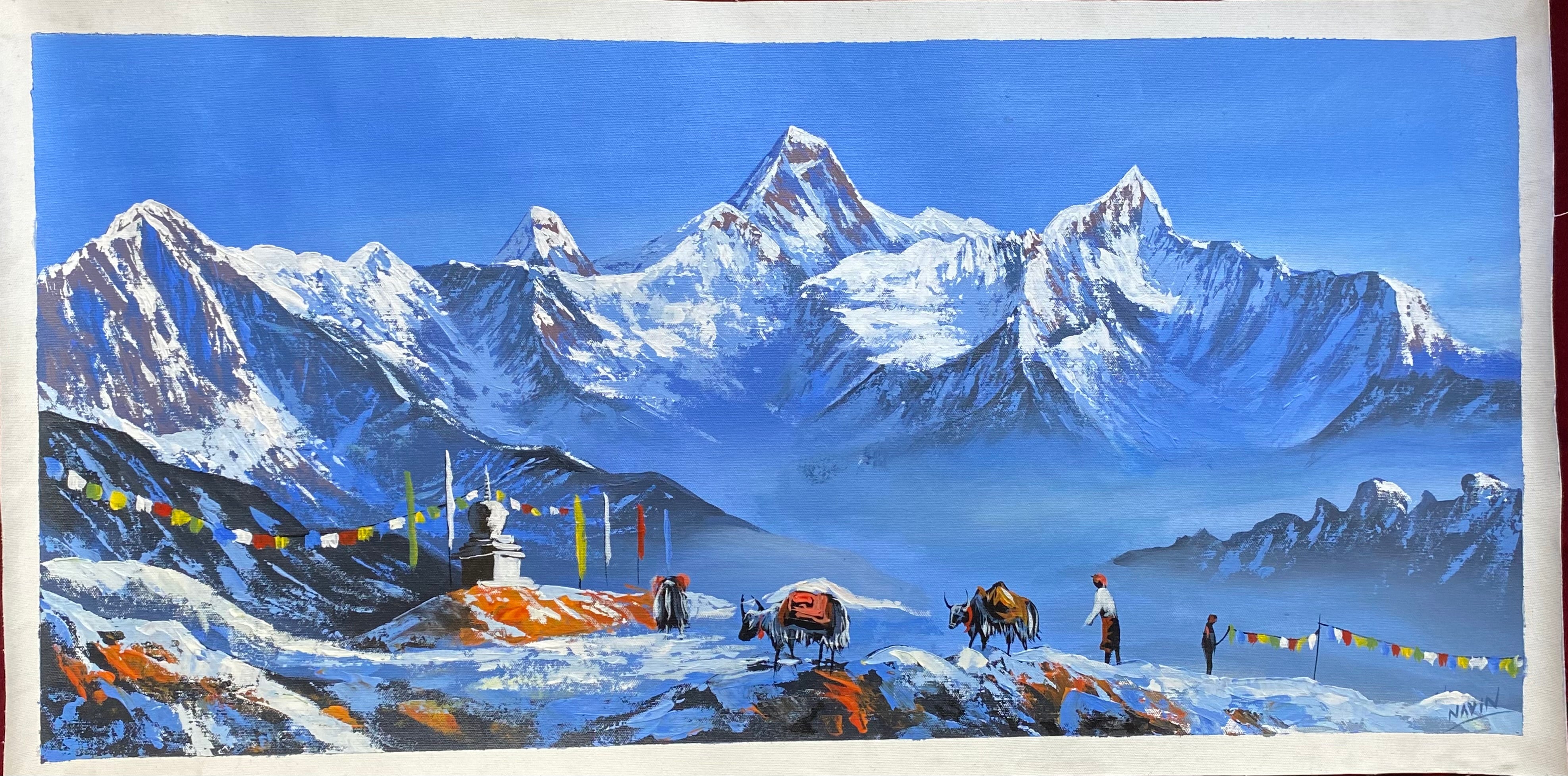 Authentic Oil Painting of Mount Everest.