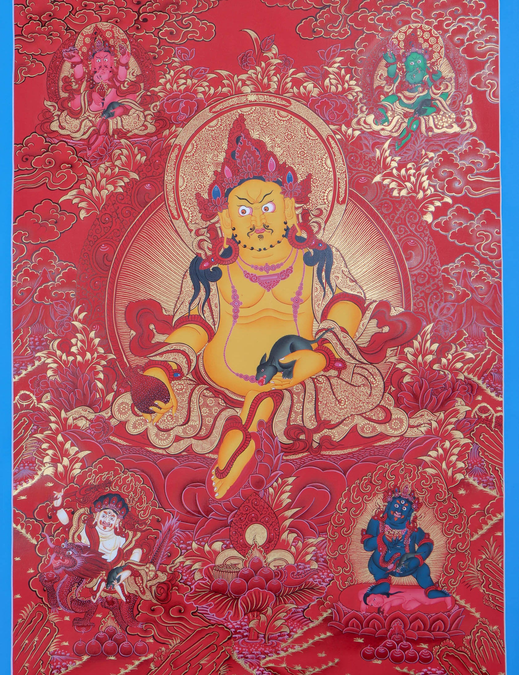red and gold background Zambala Thangka Painting on canvas