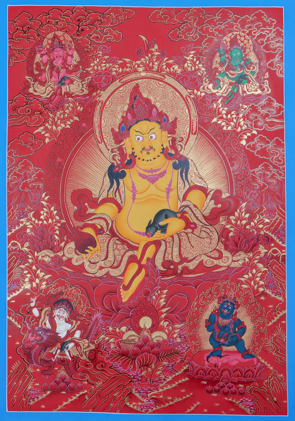 red and gold background Zambala Thangka Painting on canvas