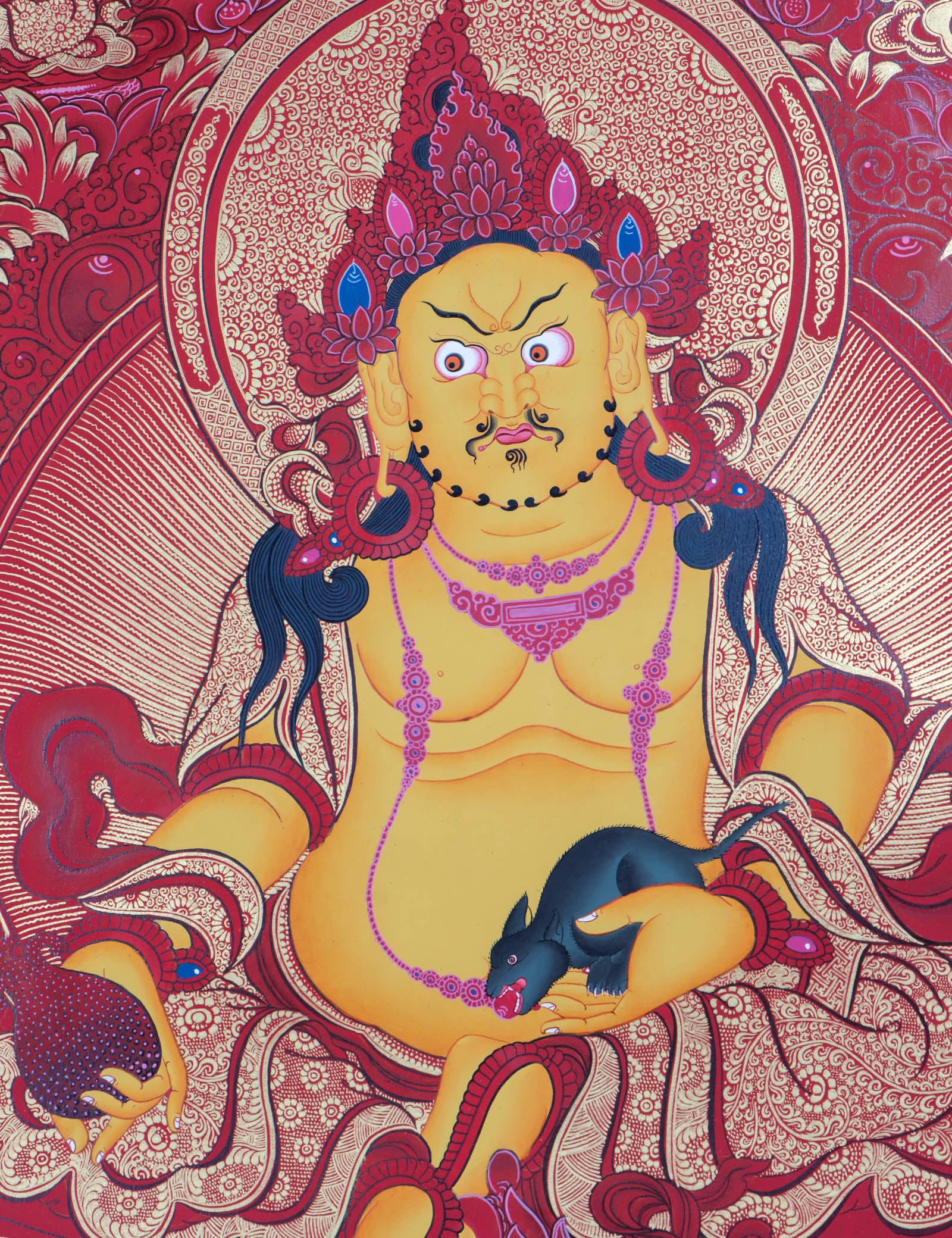 red and gold background Zambala Thangka Painting on canvas