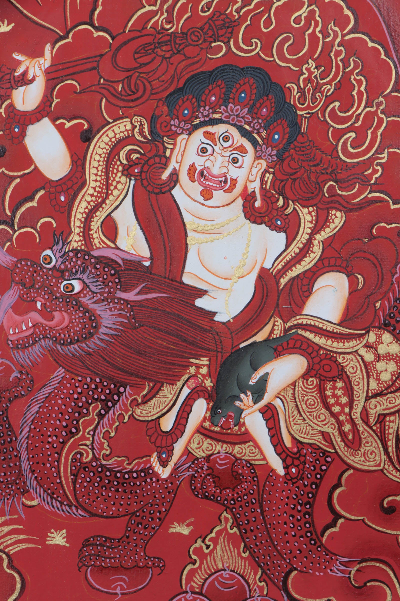 red and gold background Zambala Thangka Painting on canvas