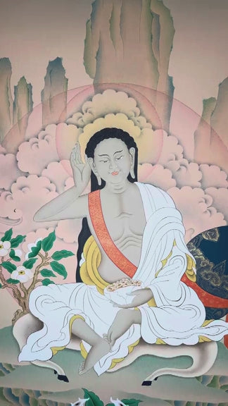 buddhist milarepa thangka art with meditation pose