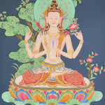 four armed chenrezig hand painted tibetan thangka
