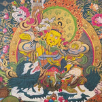 Singha Zambhala thangka with deity riding snow lion