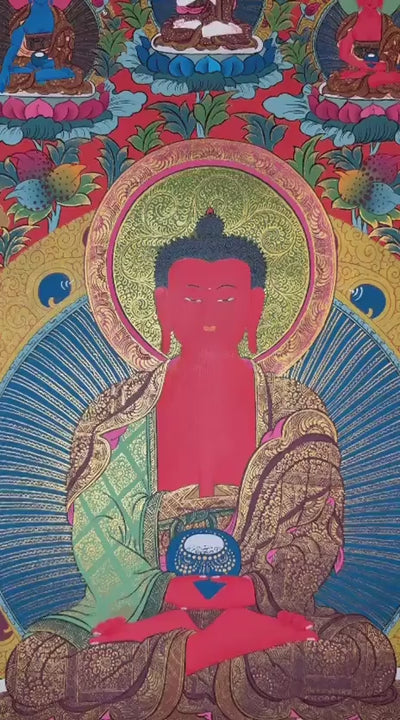 red amitabha buddha himalayan thangka painting
