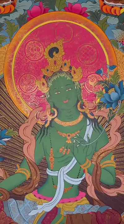 green tara thangka for meditation altar decor