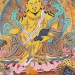 Five Zambhala thangka with central Yellow Zambhala and vibrant Buddhist symbolism