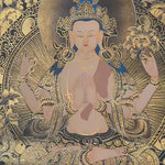 black gold avalokiteshvara thangka with lotus throne