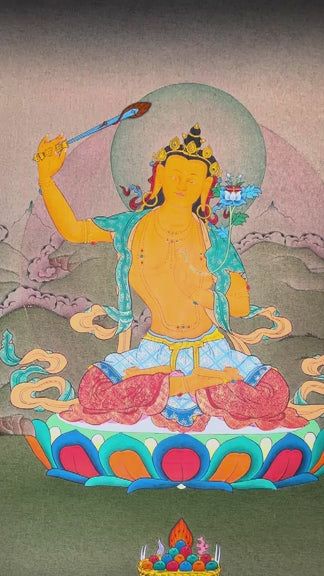 manjushri thangka painting buddhist wisdom artwork