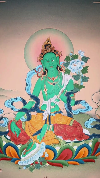 himalayan green tara thangka painting