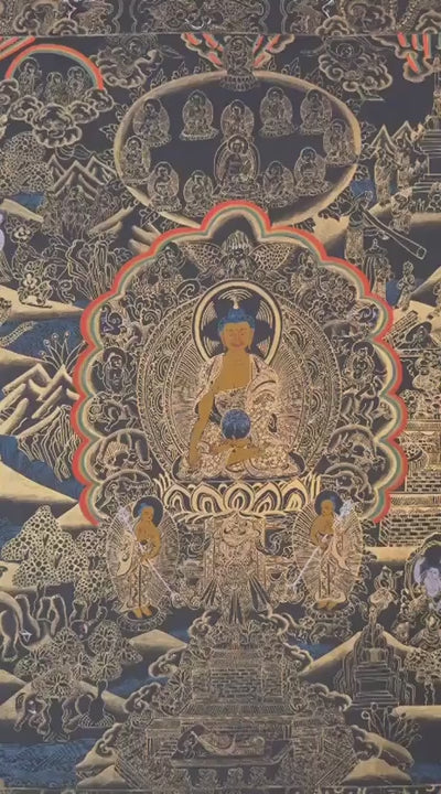 buddha life story black gold thangka art