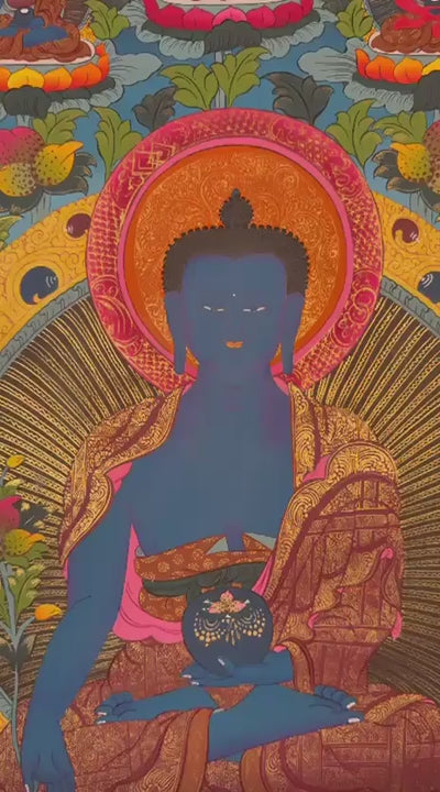 blue medicine buddha himalayan thangka painting