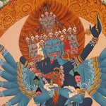 Hand-painted Hayagriva thangka with multiple arms and wrathful compassionate form