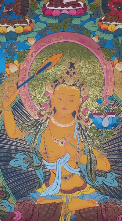 hand painted manjushri buddhist thangka for altar decor