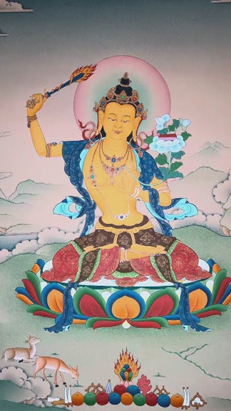 sacred himalayan manjushri painting with wisdom sword