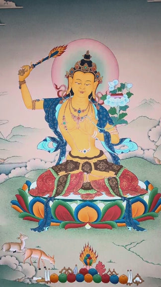 sacred himalayan manjushri painting with wisdom sword