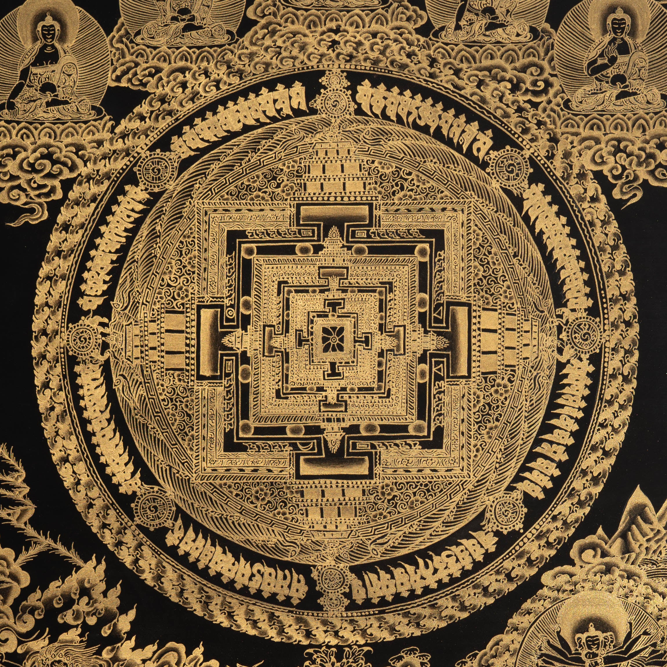Golden Kalachakra Mandala Thangka - Tibetan Painting
