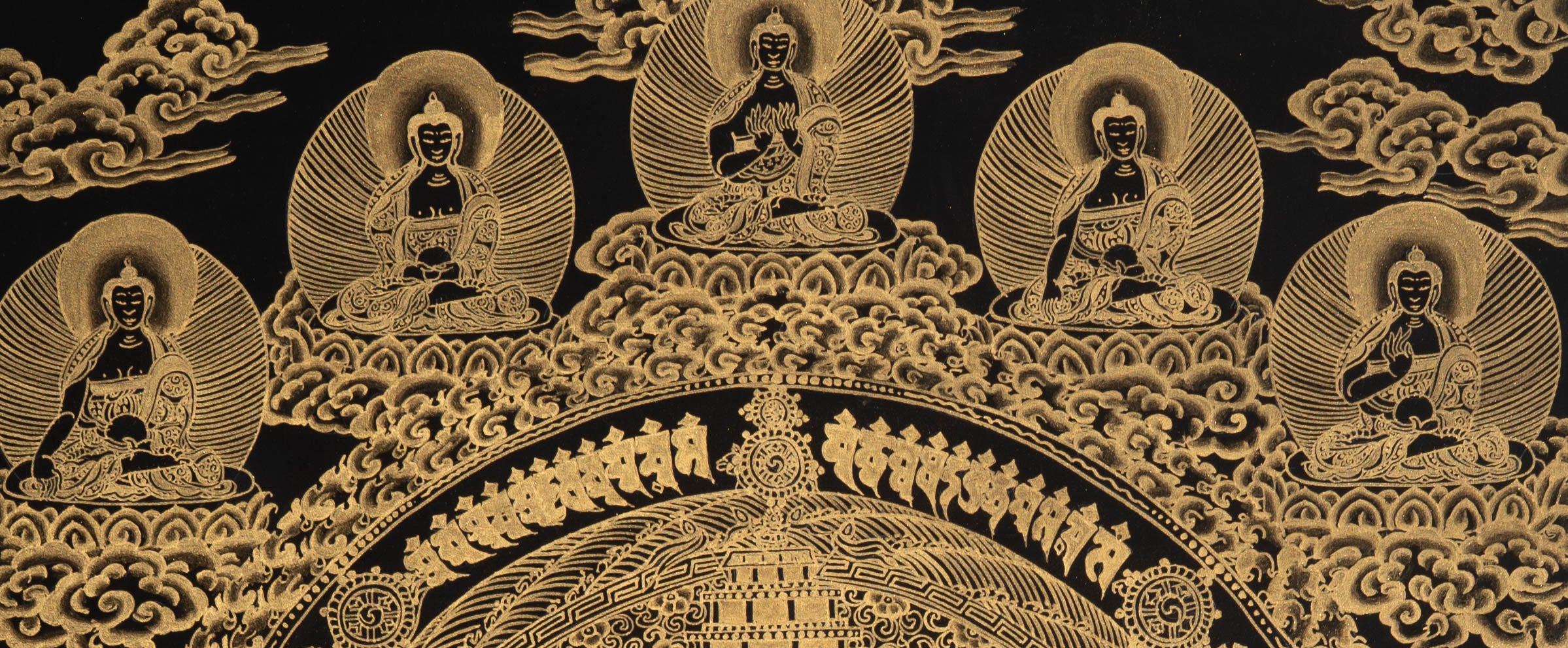 Golden Kalachakra Mandala Thangka - Tibetan Painting
