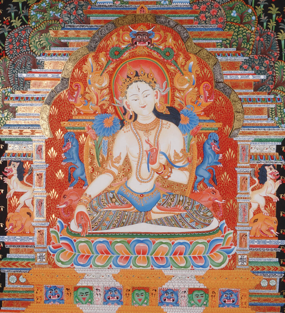 White Tara (Temple) Thangka Painting for prayer and meditation.
