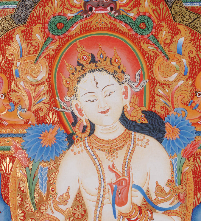 White Tara (Temple) Thangka Painting for prayer and meditation.
