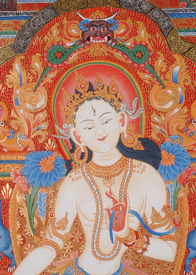 White Tara (Temple) Thangka Painting for prayer and meditation.