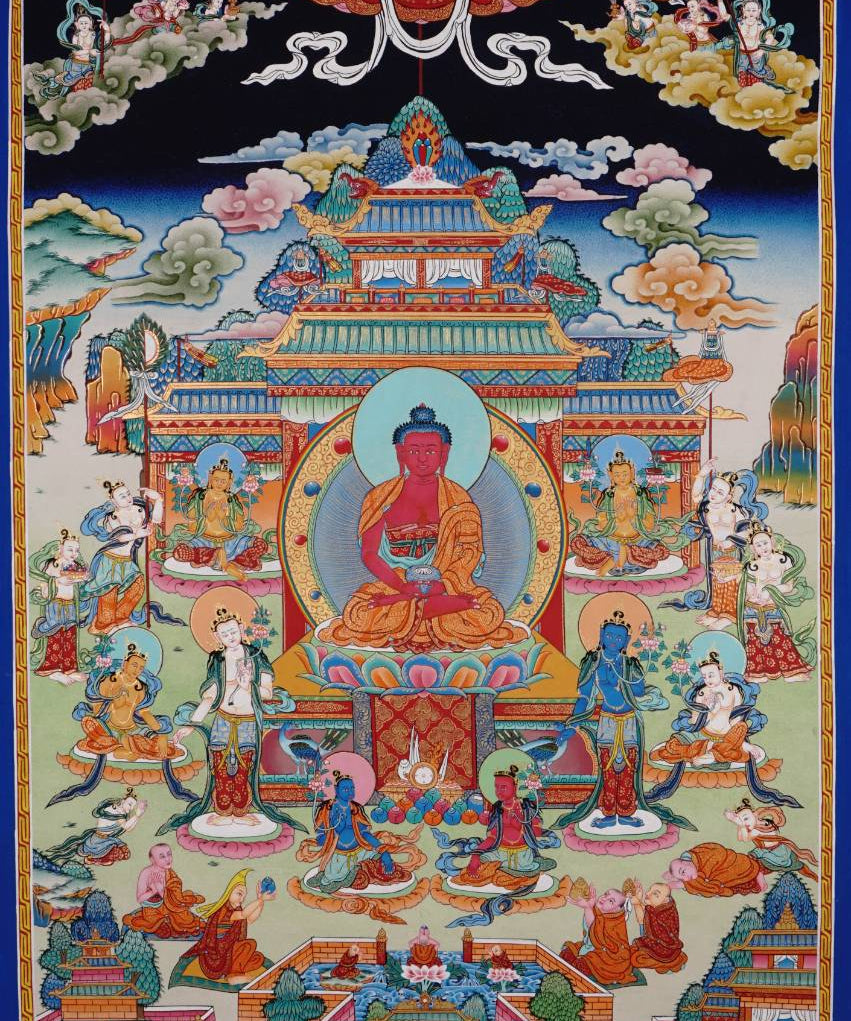 Amitabha Temple Thangka Painting for meditation and spirituality.