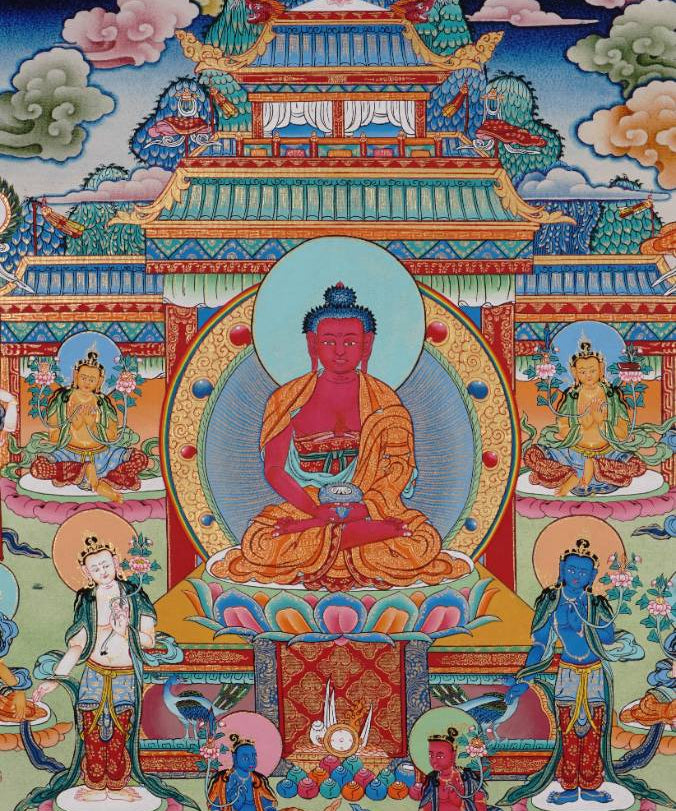 Amitabha Temple Thangka Painting for meditation and spirituality.