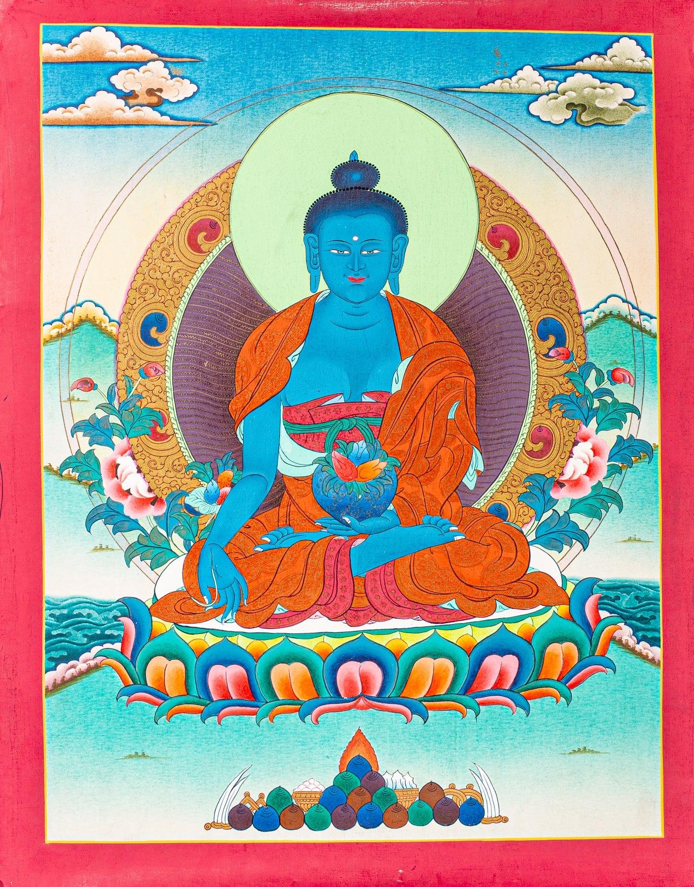 Medicine Blue Healing Buddha Tibetan Thangka painting
