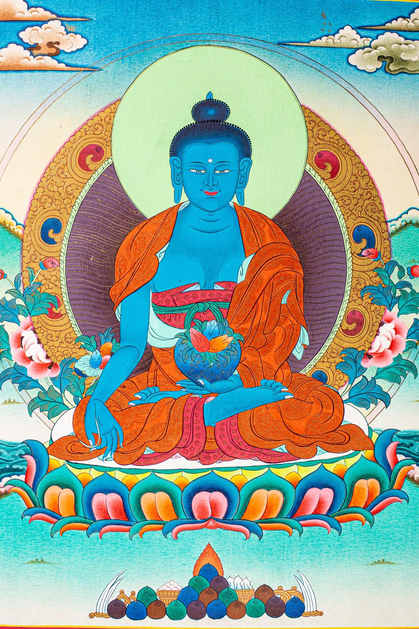 Medicine Blue Healing Buddha Tibetan Thangka painting