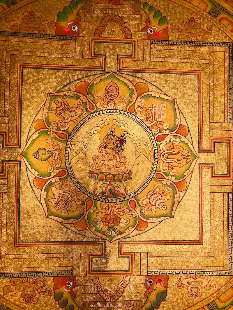 White Tara Gold Painted Tibetan Thangka - Himalayas Shop