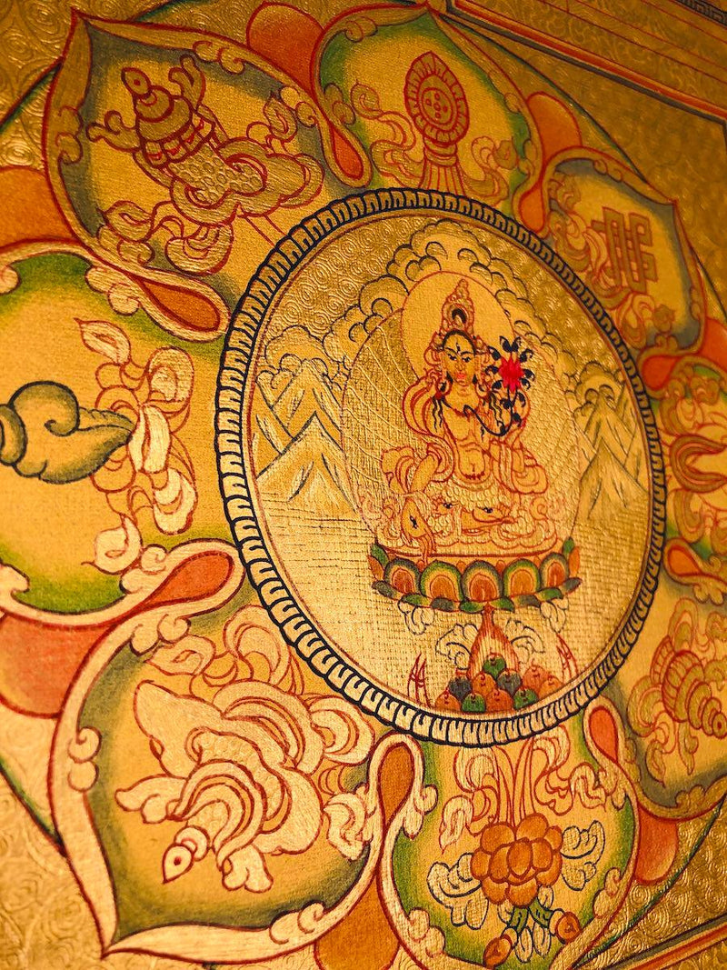 White Tara Gold Painted Tibetan Thangka - Himalayas Shop