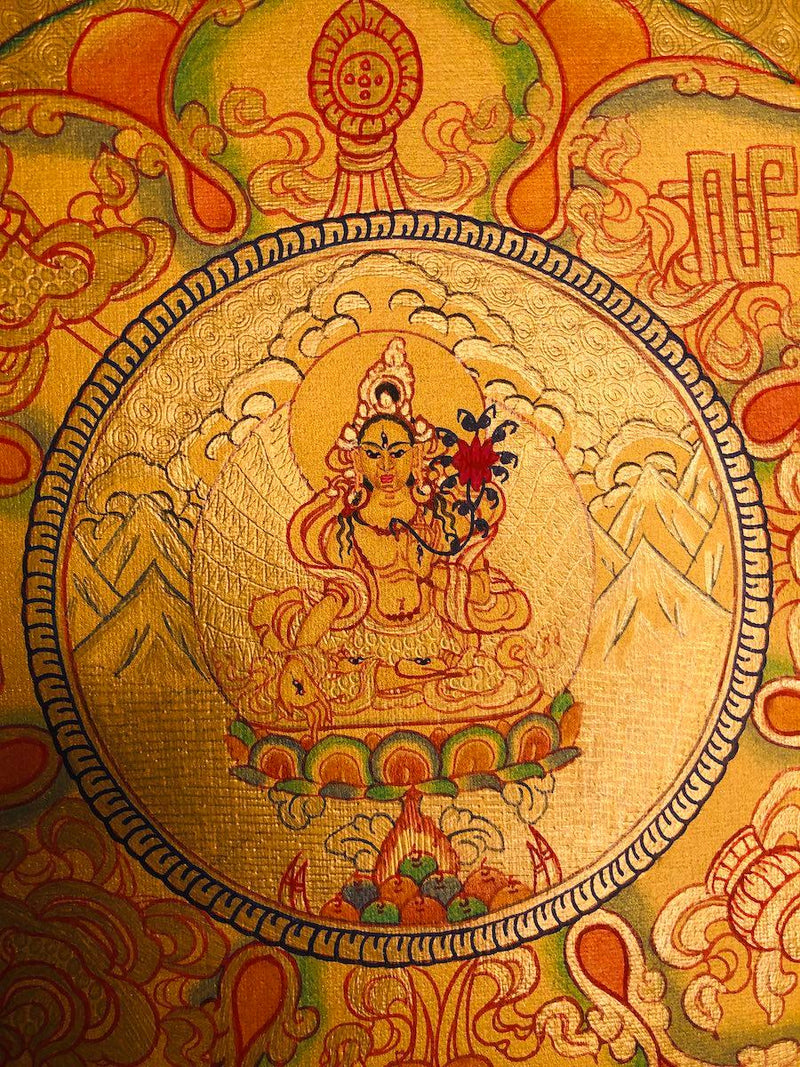 White Tara Gold Painted Tibetan Thangka - Himalayas Shop