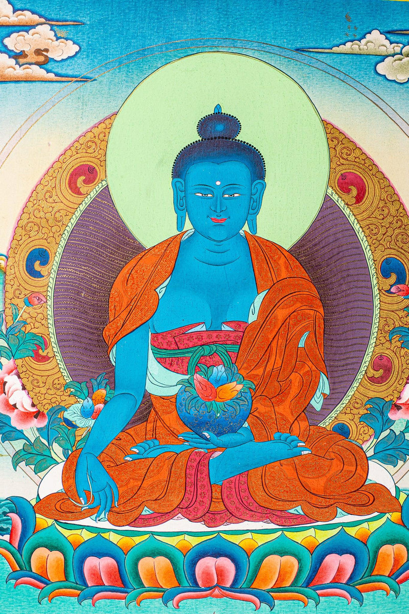 Medicine Blue Healing Buddha Tibetan Thangka painting