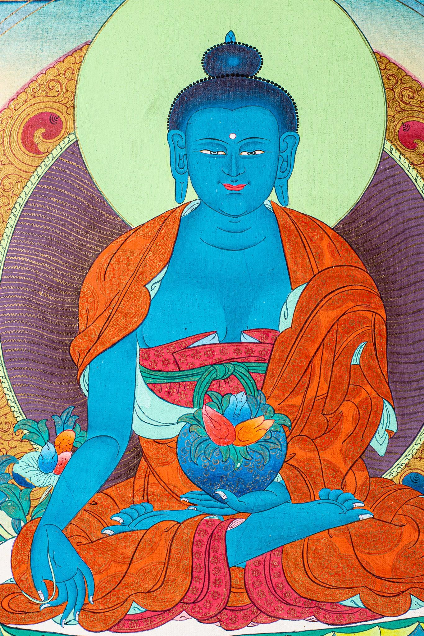 Medicine Blue Healing Buddha Tibetan Thangka painting