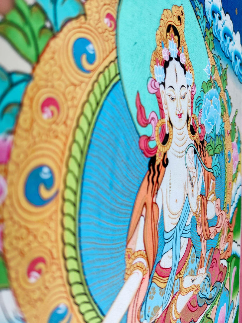 White Tara Tibetan Thangka - Himalayas Shop