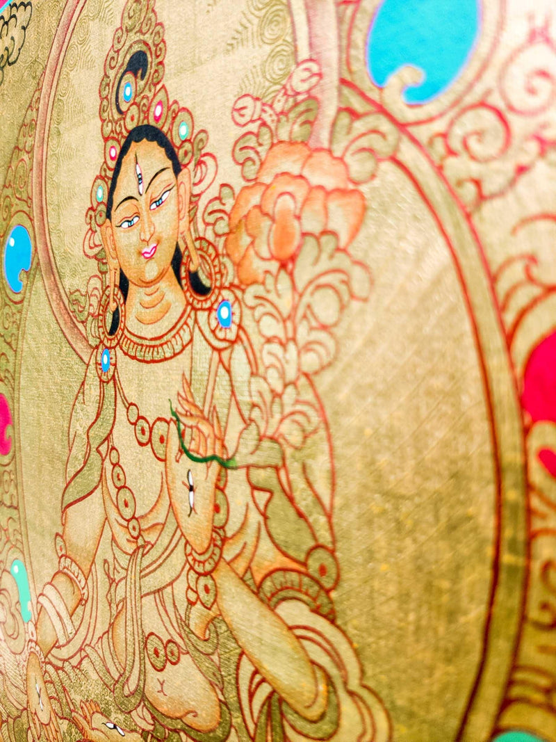 Authentic Handmade White Tara Thangka - Himalayas Shop