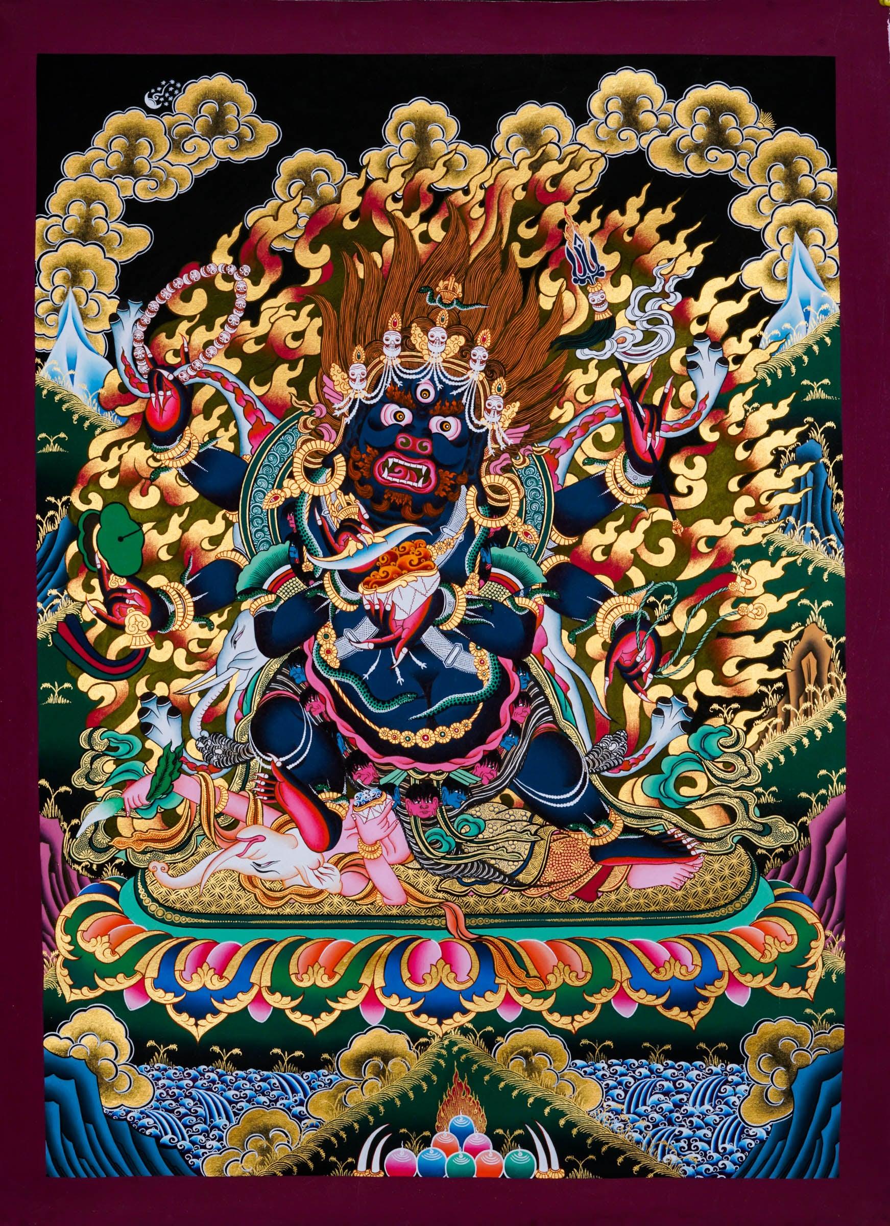 Mahakala with 6 arm Thangka Painting - Best handpainted thangka painting - HimalayasShop 