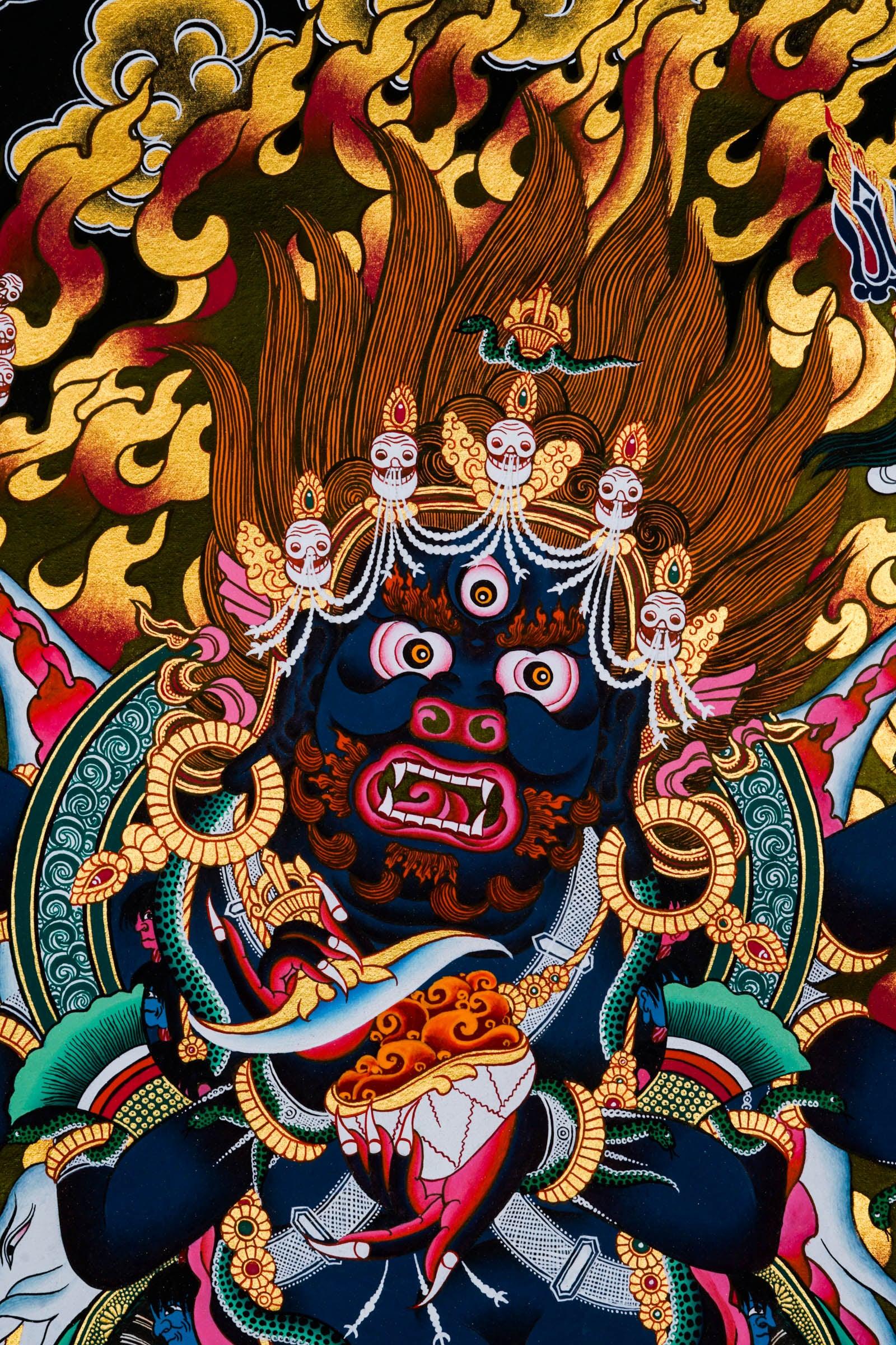 Mahakala with 6 arm Thangka Painting - Himalayas Shop
