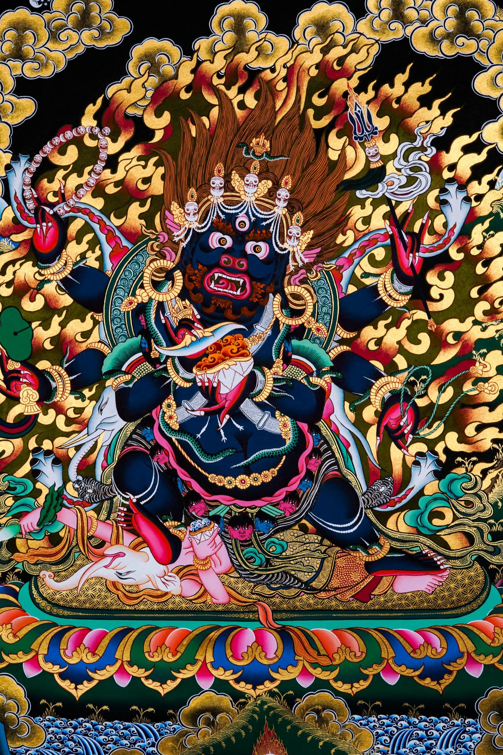 Mahakala with 6 arm Thangka Painting - Himalayas Shop