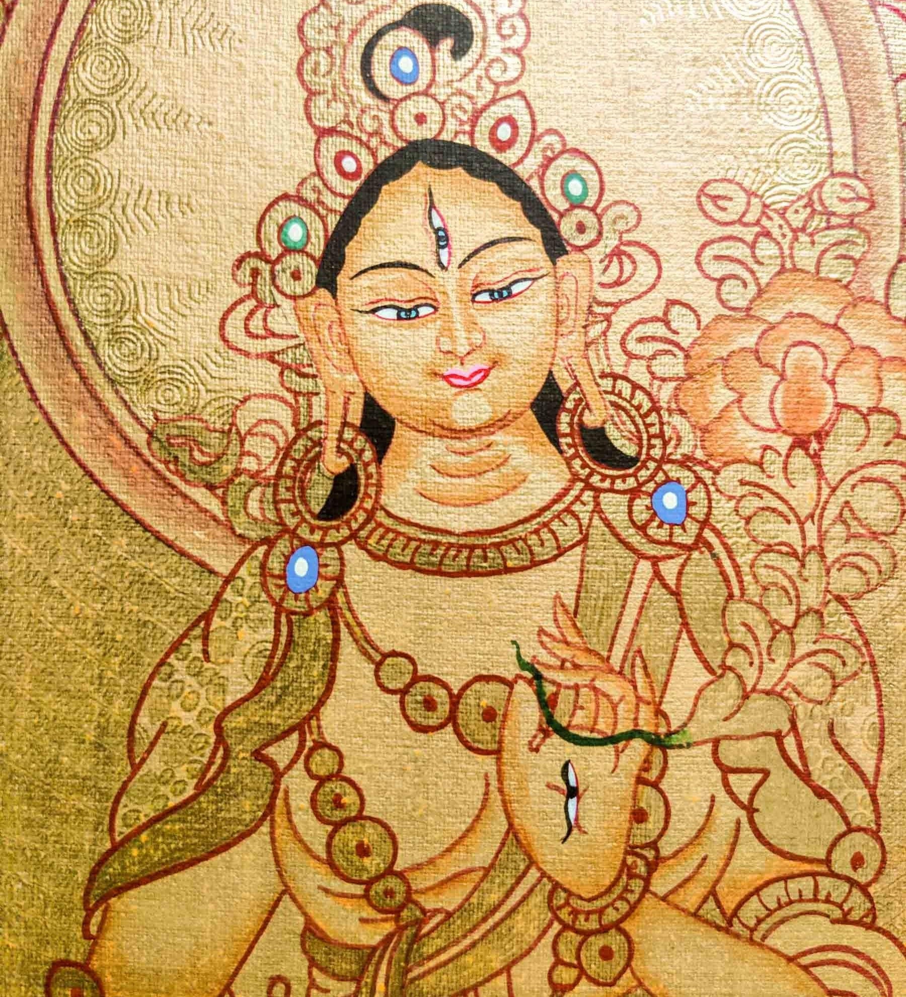 Authentic Handmade White Tara Thangka - Himalayas Shop