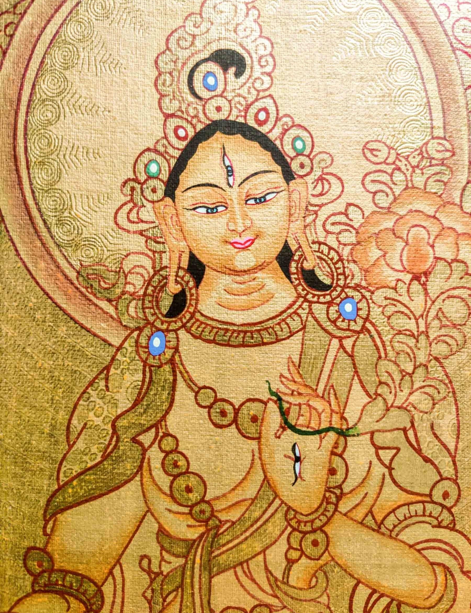 Authentic Handmade White Tara Thangka - Himalayas Shop
