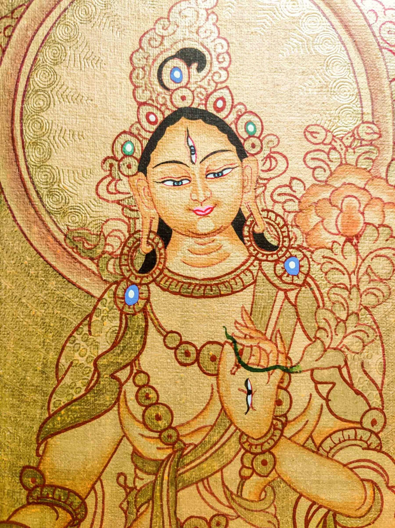 Authentic Handmade White Tara Thangka - Himalayas Shop